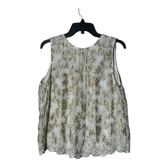 1886. ANTHROPOLOGIE MOULINETTE SOEURS SKLER SHINE‎ BLOUSE TANK GOLD EMBROIDERY - Picture 9 of 12